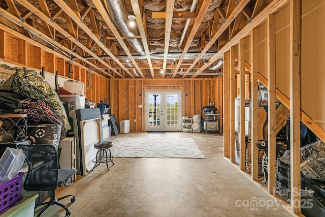 basement featuring french doors