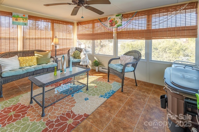 sunroom / solarium with ceiling fan