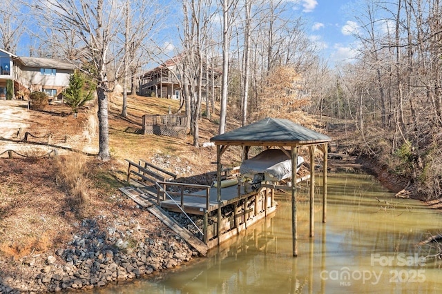 dock area with a water view