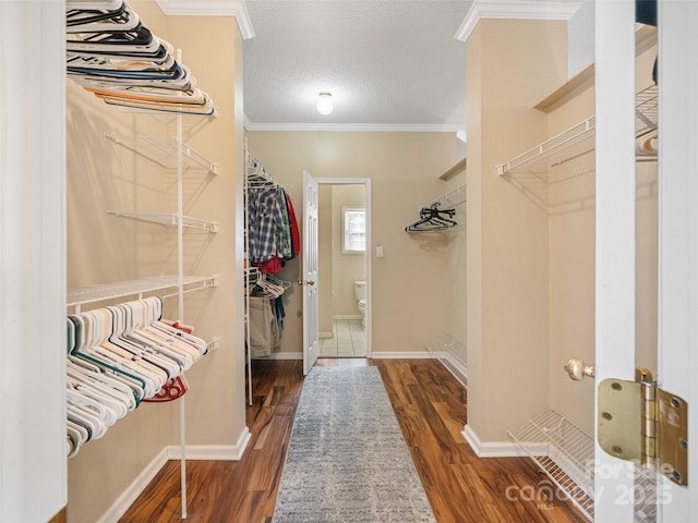 spacious closet with dark wood-type flooring