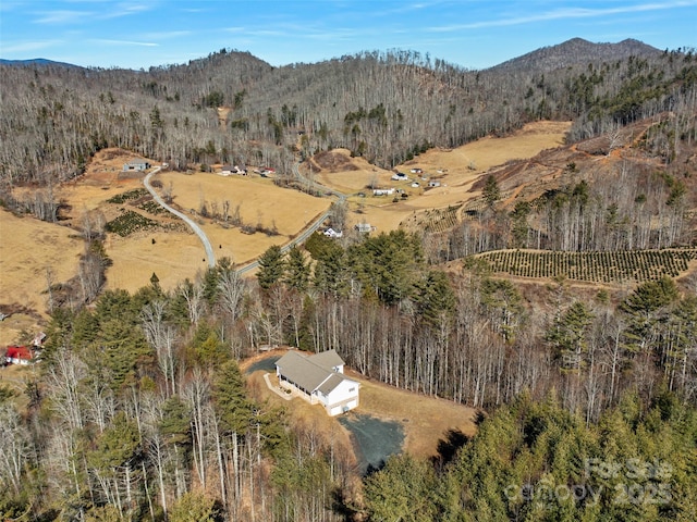 bird's eye view with a mountain view