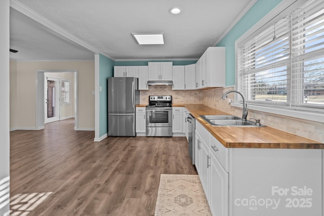 kitchen with white cabinetry, appliances with stainless steel finishes, and sink