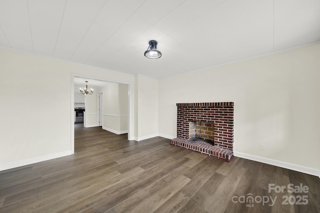 unfurnished living room featuring dark hardwood / wood-style floors and a fireplace