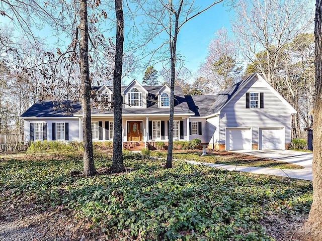 cape cod house featuring a garage