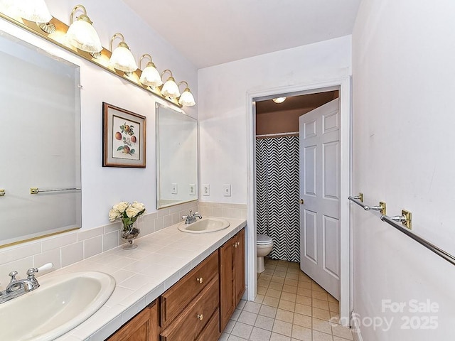 bathroom featuring tile patterned flooring, vanity, and toilet