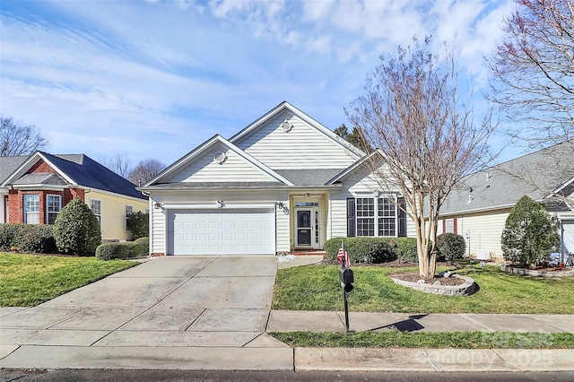 view of front facade with a front lawn and a garage