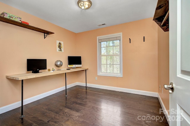 office area with dark hardwood / wood-style floors