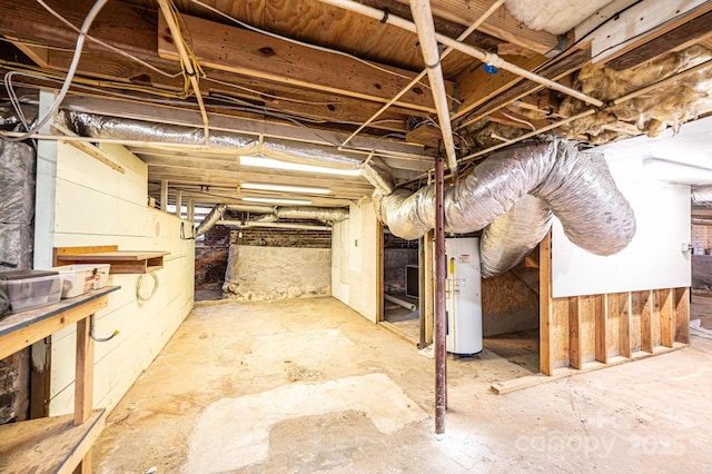 basement featuring water heater