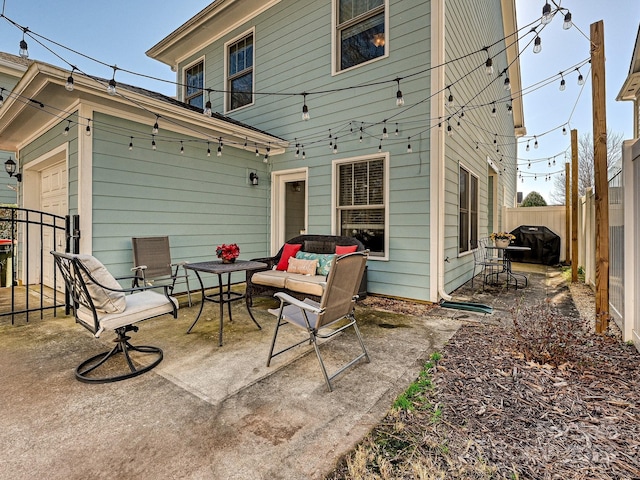 view of patio featuring area for grilling and an outdoor hangout area