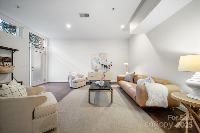 living room with hardwood / wood-style flooring