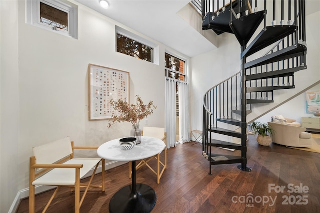 stairs featuring hardwood / wood-style flooring