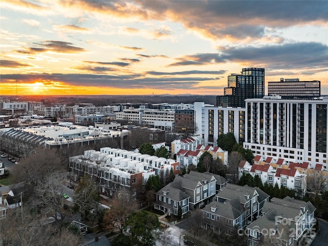 view of aerial view at dusk