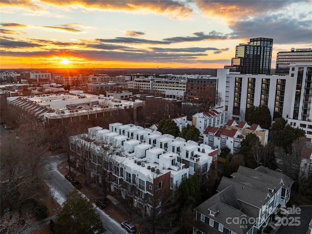 view of aerial view at dusk