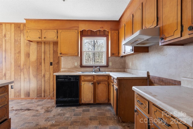 kitchen with sink, a textured ceiling, and dishwasher