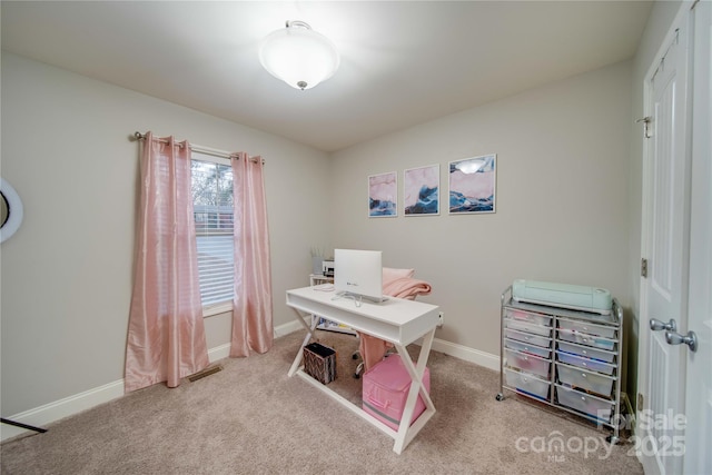 view of carpeted home office