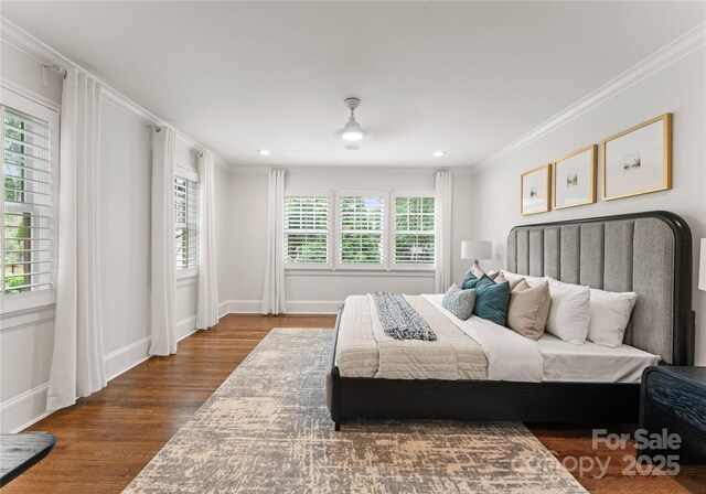 2809 Glendale Rd, Charlotte, NC 28209 - bedroom with wood finished floors, ornamental molding, baseboards, and recessed lighting