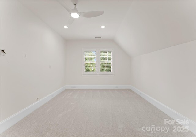 2809 Glendale Rd, Charlotte, NC 28209 - additional living space featuring lofted ceiling, ceiling fan, baseboards, light colored carpet, and recessed lighting