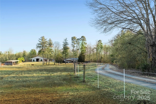 view of road with a rural view