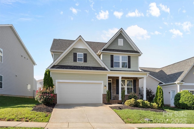 4866 Breden St, Kannapolis, NC 28081 - craftsman-style house featuring brick siding, driveway, a front yard, covered porch, and an attached garage
