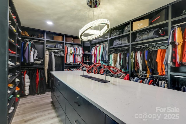 walk in closet with light wood-type flooring