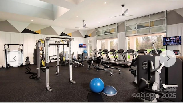 gym featuring ceiling fan