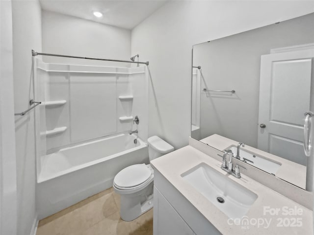 full bathroom with vanity, tile patterned flooring, shower / bathtub combination, and toilet