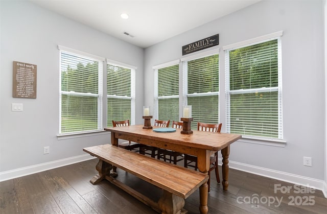 dining space featuring dark hardwood / wood-style flooring