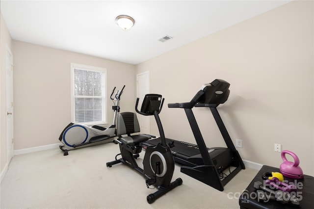 exercise room with carpet flooring