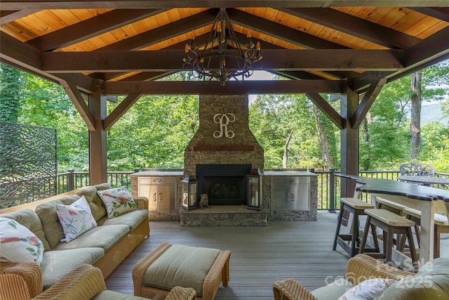 100 Stone Circle Dr, Tryon, NC 28782 - deck with an outdoor living space with a fireplace and a gazebo