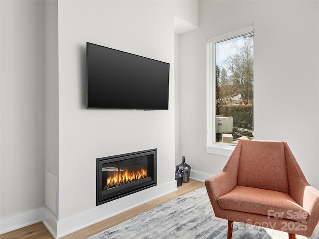 sitting room with light hardwood / wood-style flooring