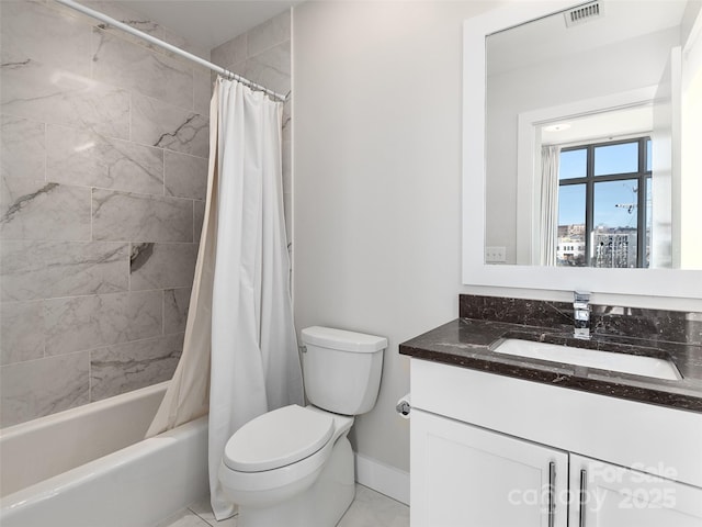 full bathroom featuring vanity, toilet, and shower / bath combo with shower curtain