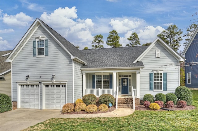 front facade with a garage and covered porch