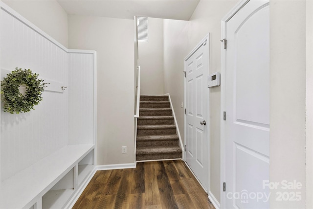 mudroom featuring dark hardwood / wood-style flooring