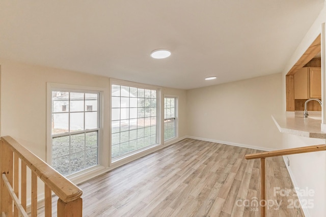 interior space featuring sink and light hardwood / wood-style floors