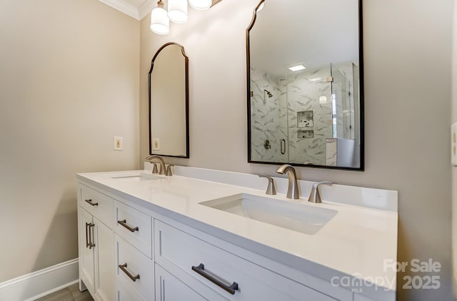 bathroom featuring vanity and walk in shower