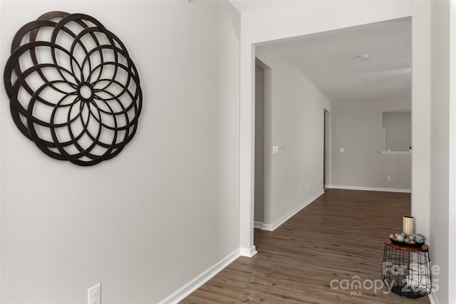 corridor with dark hardwood / wood-style floors