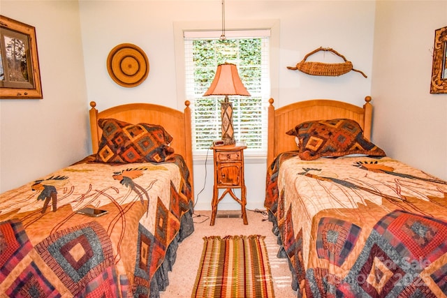 carpeted bedroom featuring multiple windows