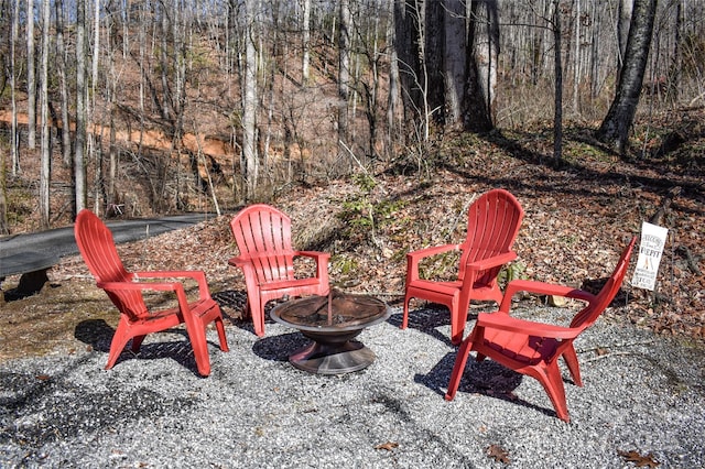 view of patio featuring a fire pit