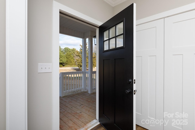 foyer with wood-type flooring