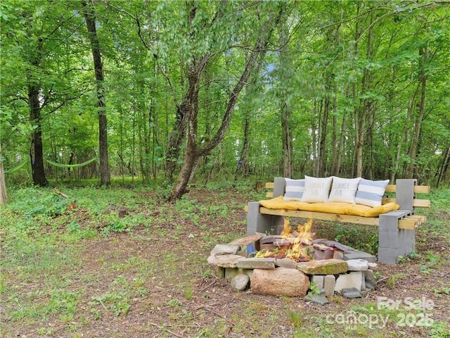 view of yard with an outdoor fire pit