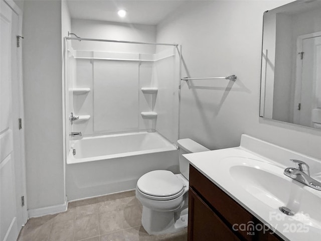 full bathroom featuring tile patterned flooring, toilet, vanity, and shower / bathing tub combination