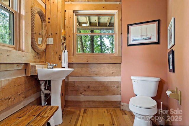 bathroom with hardwood / wood-style floors and toilet