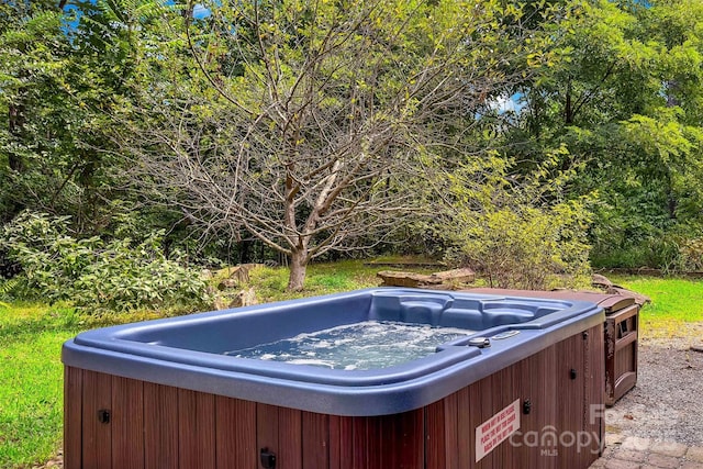 view of yard with a hot tub