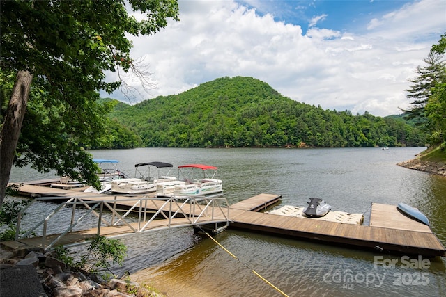 view of dock with a water view