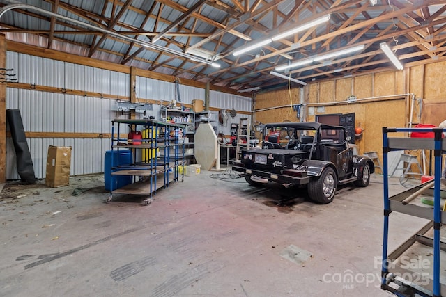 garage with metal wall