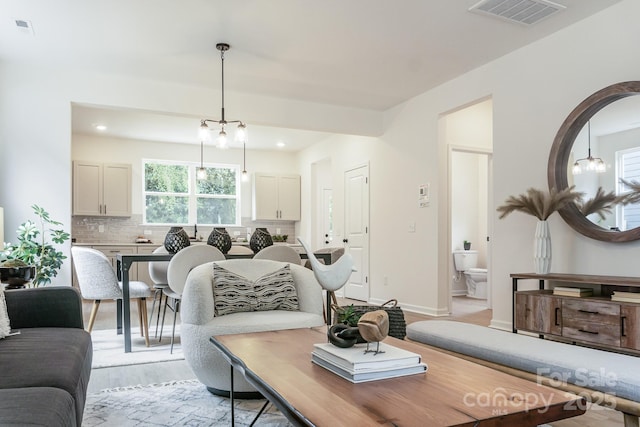 living room with light wood-type flooring