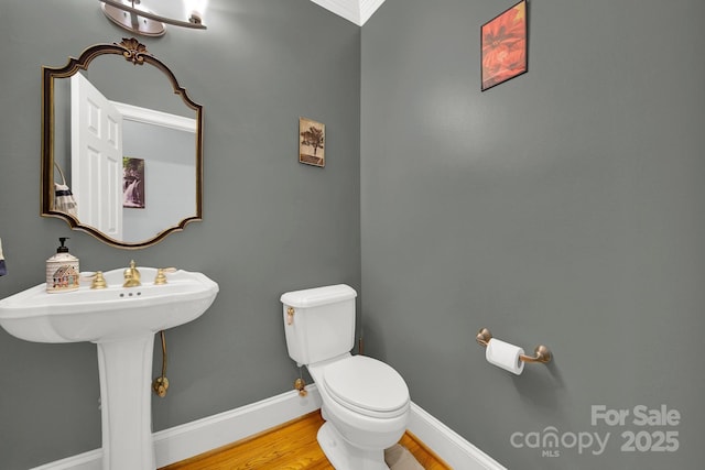 bathroom with wood-type flooring and toilet