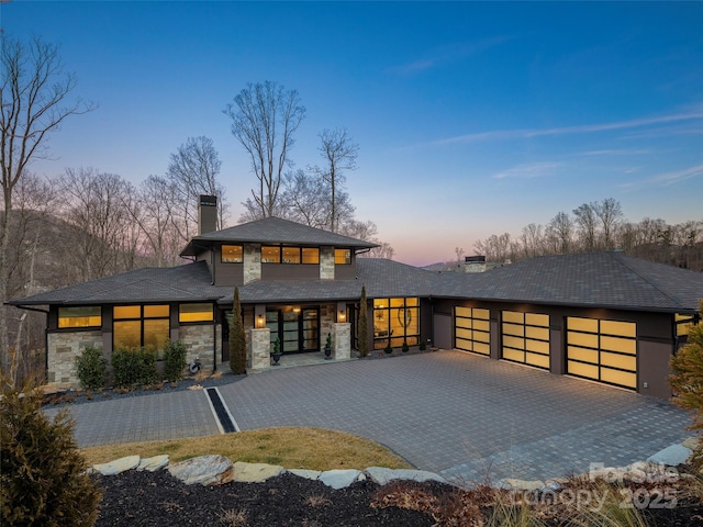 prairie-style house with a garage