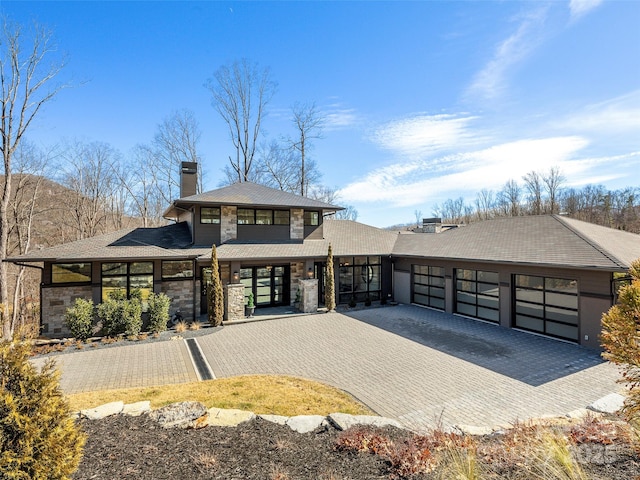 prairie-style house with a garage