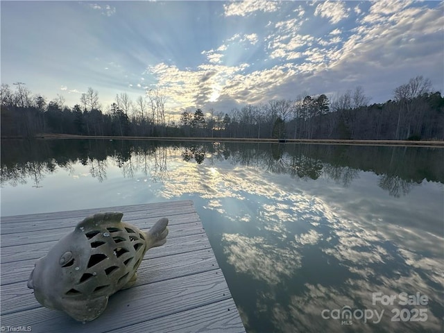 view of dock featuring a water view